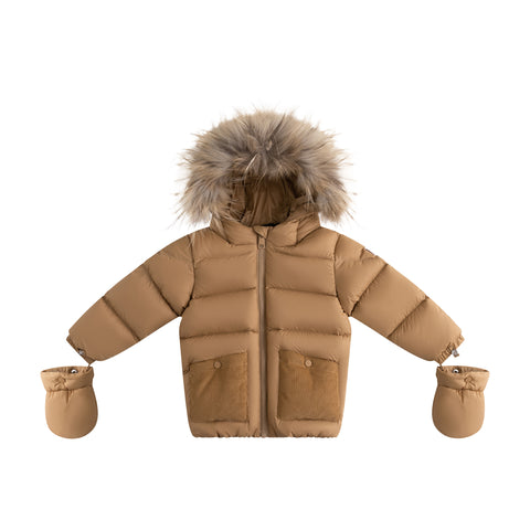Ellabee Cappuccino/Corduroy/Beige Lining Bella Enfant Fur Down Jacket