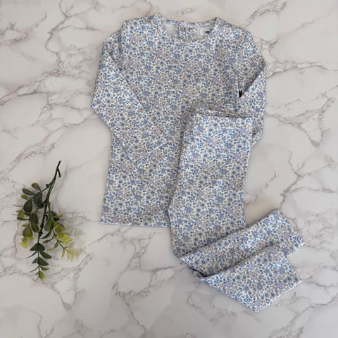Bonjoy Blue Floral Blooming Elegance Long Sleeve Pajamas