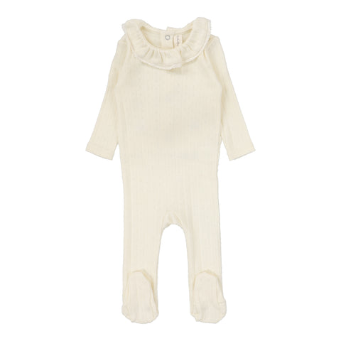 Lilette Cream Ruffle Fine Pointelle Collar Footie FPCF-CR