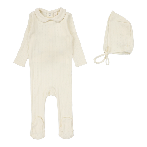 Lilette Cream Peter Pan Fine Pointelle Collar Footie Set
