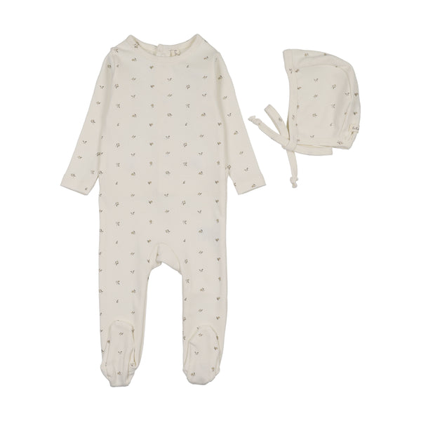 Lilette Cream/Oat Bitsy Floral Footie Set