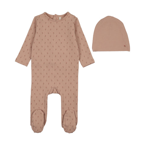 Lilette Dusty Pink Striped Print Footie Set