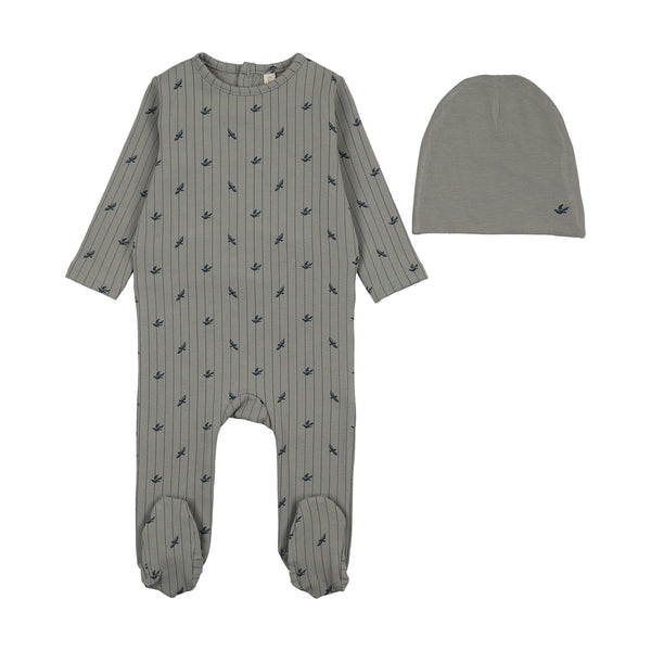 Lilette Light Blue Striped Print Footie Set