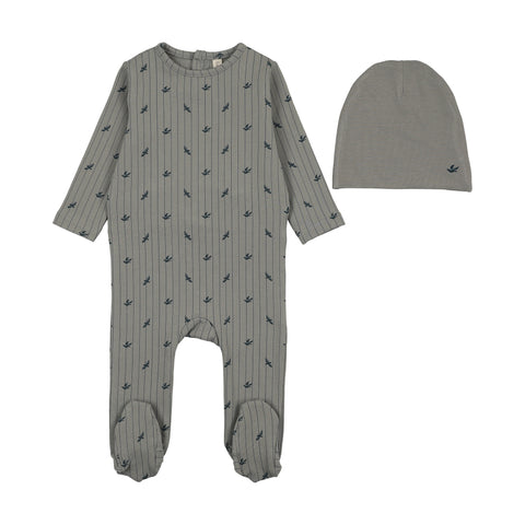 Lilette Light Blue Striped Print Footie Set