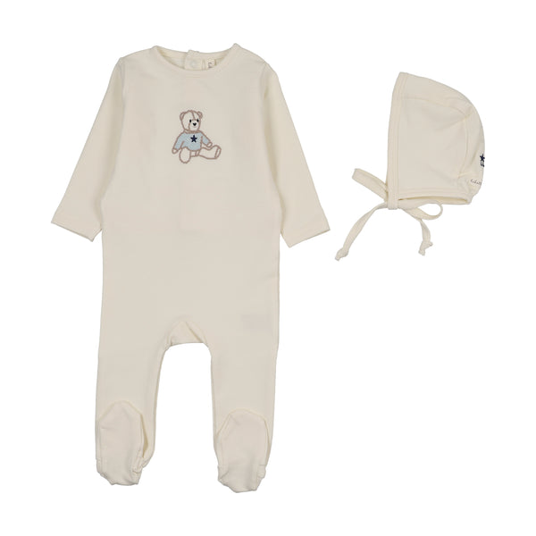 Lilette Blue Sweet Bear Footie Set