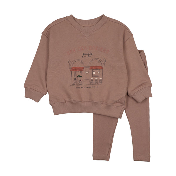 Lil Legs Dried Rose Cafe Girl Sweatshirt Set