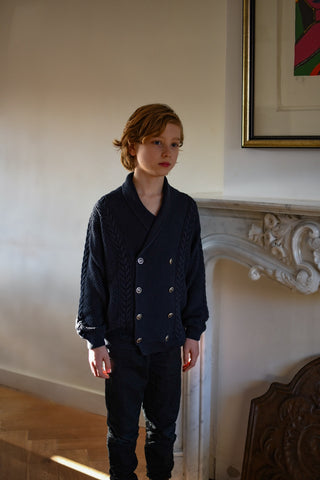 LRDM Navy Alain Double Breasted Cardigan