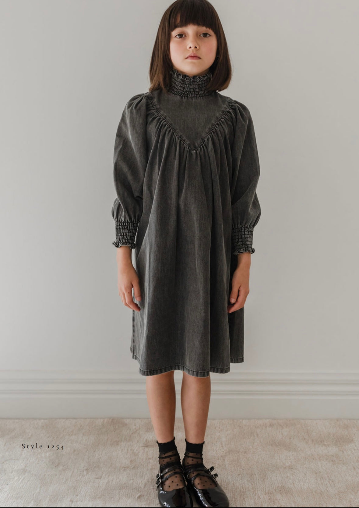 Petite Amalie Black Wash Chambray Shirred Neck Babydoll Dress Petite Amalie Black Wash Chambray Shirred Neck Babydoll Dress