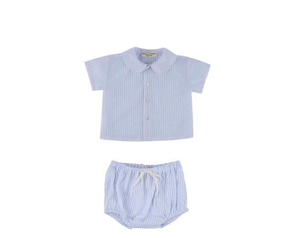 Babe & Tess Azure Stripes Baby Shirt + Bloomer