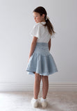 Steph Light Blue Wash Fluted Hem Denim Skirt
