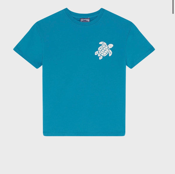 Vilebrequin Aqua Blue Turtle Chain Embroidery Tee