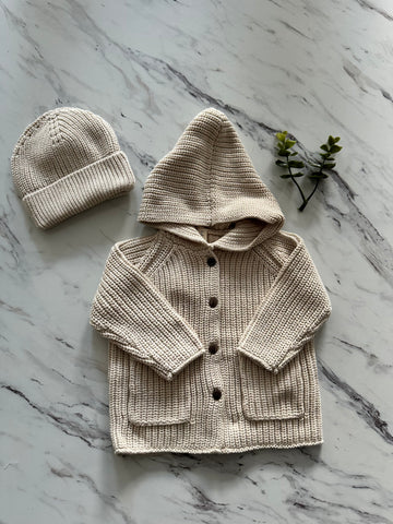 Lilette Ecru Chunky Knit Jacket + Beanie