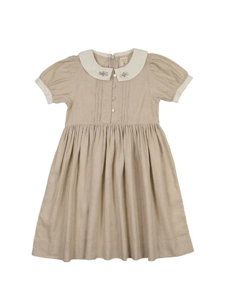 Lil Legs Analogie Wheat Pintuck Collar SS Dress MECDS-WHEA