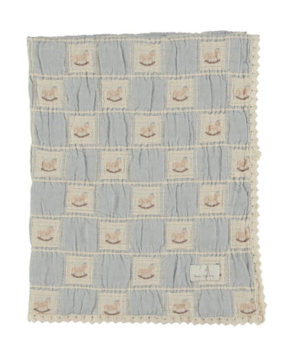 Bebe Organic Blue Rocking Horse Patchwork Blanket