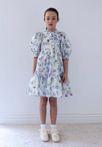 Steph 3/4 Sleeve Garden Print Voile Dress