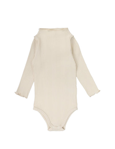 Lil Legs Ecru Ribbed Funnel Neck Onesie