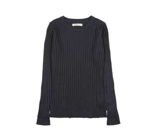 Coco Blanc Slate Blue Ribbed Crew Sweater