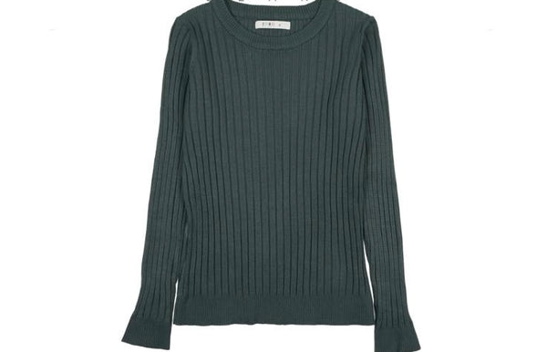 Coco Blanc Teal Blue Ribbed Crew Sweater