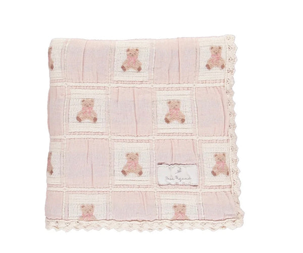 Bebe Organic Mauve Teddy Bear Patchwork Blanket