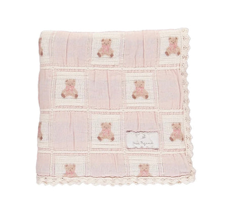Bebe Organic Mauve Teddy Bear Patchwork Blanket