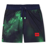 Hugo Navy & Green All Over Boys Swim Shorts