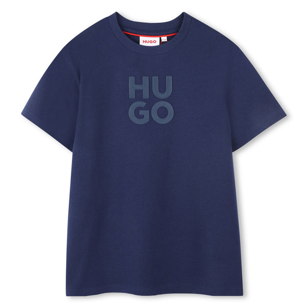 Hugo Medieval Blue Stacked Logo Short Sleeve Tee