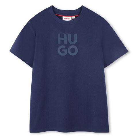 Hugo Medieval Blue Stacked Logo Short Sleeve Tee