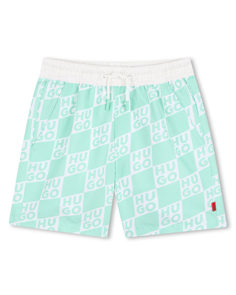Hugo Green Logo Surfer Swim Trunks