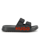 Hugo Black Double Strap Logo Slides