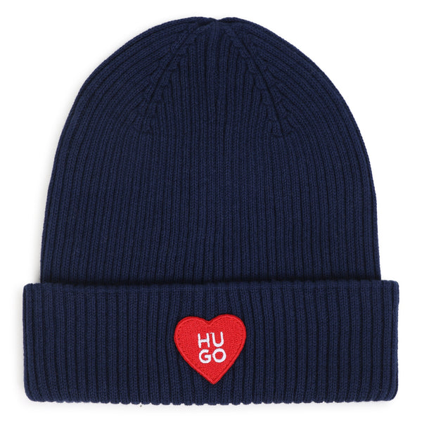 Hugo Navy Embroidered Heart Logo Beanie