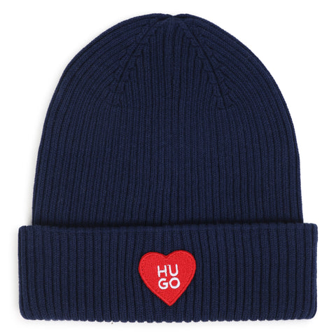 Hugo Navy Embroidered Heart Logo Beanie