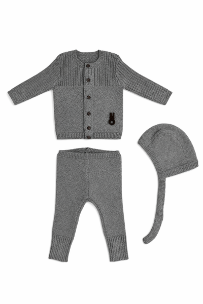 Kipp Baby Grey Bunny Knit Set with Hat