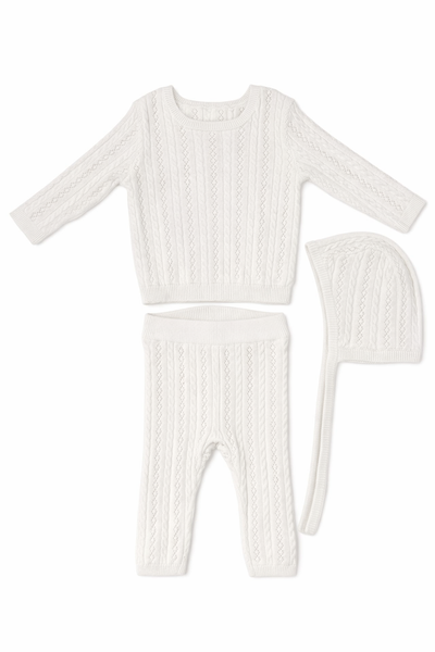 Kipp Baby White KB Pointelle Knit Set with Hat