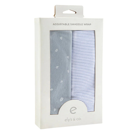 Elys & Co Blue Leaf + Stripes Adjustable Swaddle Set