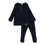 Lil Legs Navy/Red Henley Ribbed Set