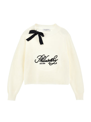 Philosophy Cream Bow Logo Knit Pullover Sweater