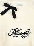 Philosophy Cream Bow Logo Knit Pullover Sweater