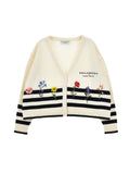 Philosophy Striped Knit Cardigan with Flower Embroidery