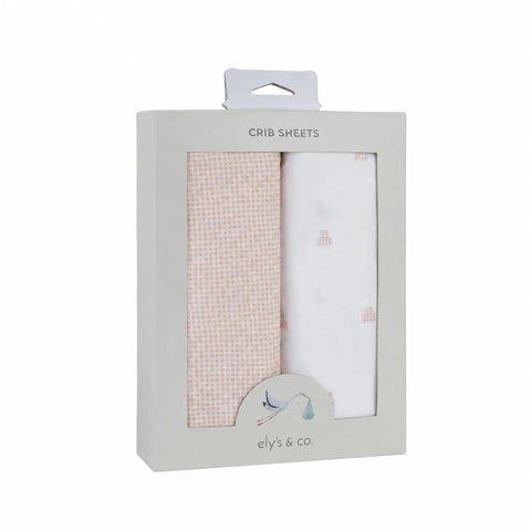 Ely's & Co Linear Gingham Pink Bear  Crib/Toddler Bed Sheets