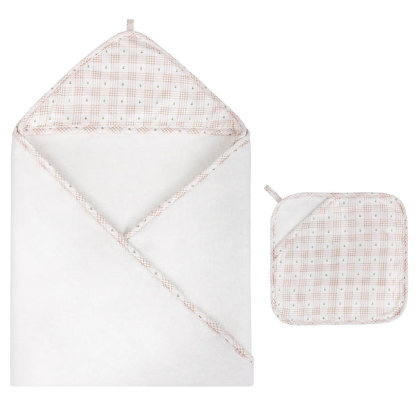 Ely's & Co Pink Floral Hooded Towel + Washcloth Set