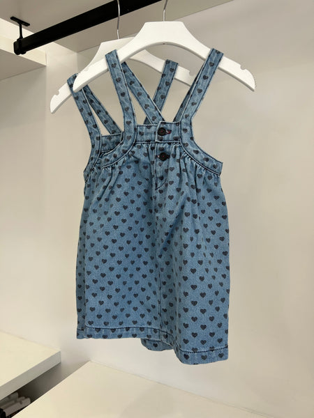 Piupiuchick Knee Length Dress with Straps Blue Denim Hearts