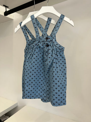 Piupiuchick Knee Length Dress with Straps Blue Denim Hearts