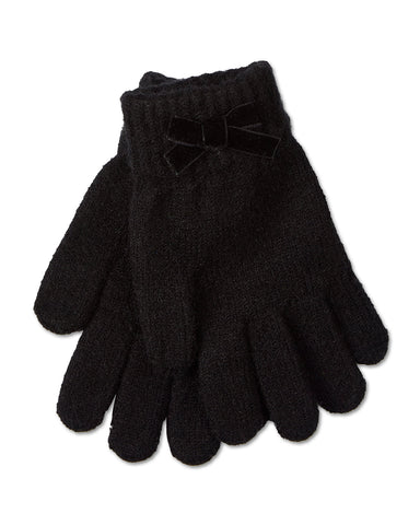 Memoi Black Girls Bow-Trimmed Cuffed Knit Gloves