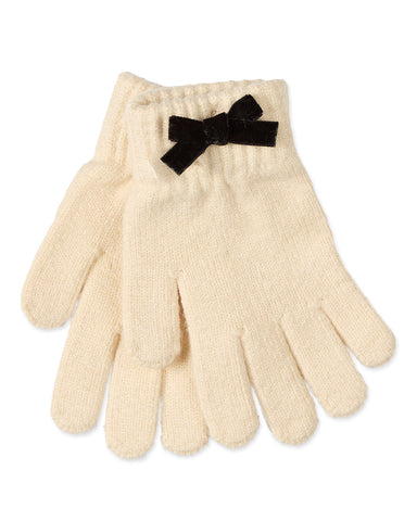Memoi Ivory Girls Bow-Trimmed Cuffed Knit Gloves