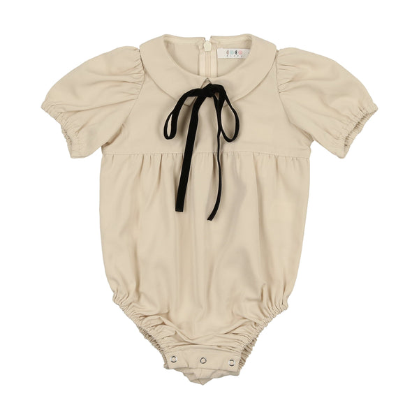 Coco Blanc Cream Short Sleeve Romper with Tie