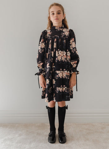 Petite Amalie Black Bouquet Printed Cord Dress