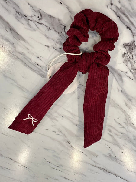 Halo Luxe Ruby Mia Corduroy Signature Bow Logo Long Tail Scrunchie