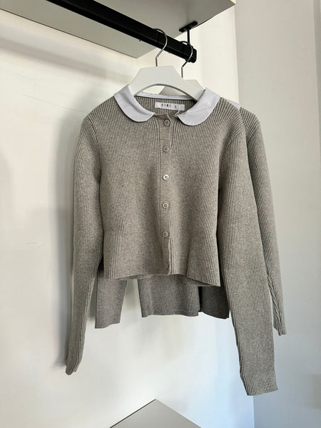 Coco Blanc Light Grey Peter Pan Ribbed Knit Cardigan