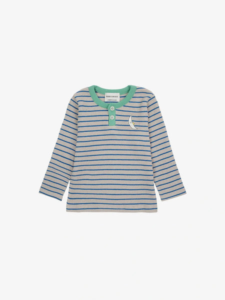 Bobo Choses Baby Blue Stripes Waffle Buttoned T-shirt