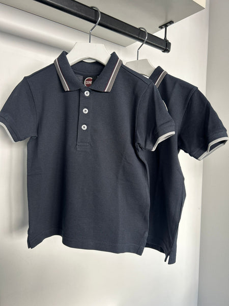 Colmar Navy Tricolor Striped Trim SS Polo